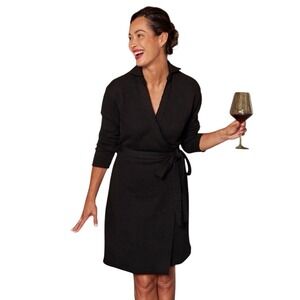 Frank & Eileen Willa Wrap Dress Womens Medium Triple Fleece Black Old Money